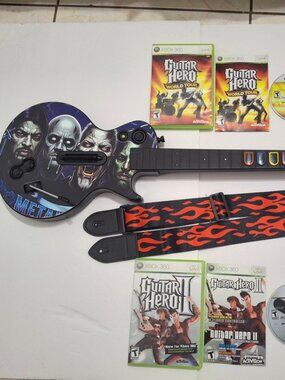 Gibson Les Paul Guitar Wireless Controller Xbox 360 Guitar Hero Bundle 2 Games